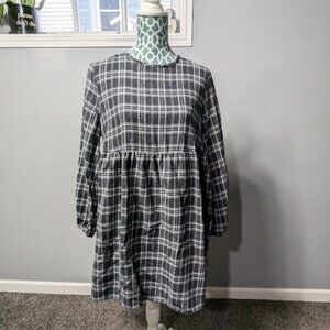 Wild Fable Black and Grey Plaid Over Size Dress Balloon Sleeves Size Medium